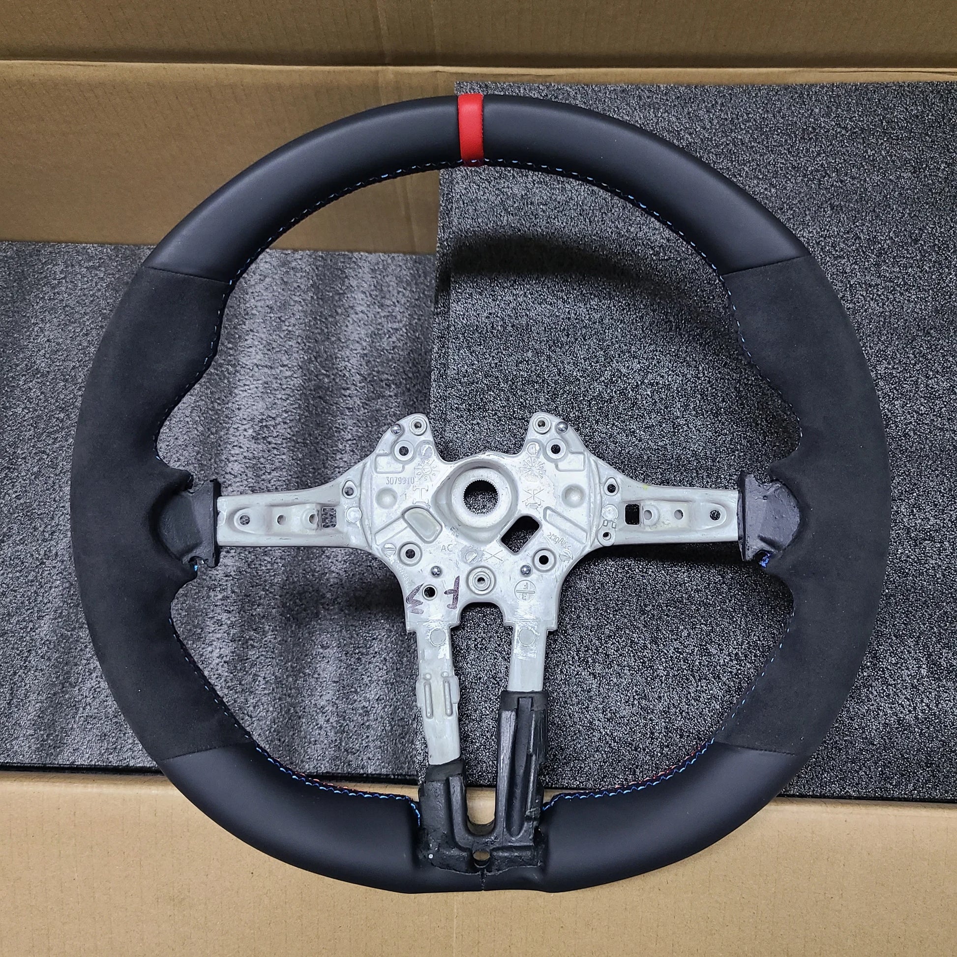 High Quality Alcantara M Performance Style Steering Wheel With Red Stripe For BMW