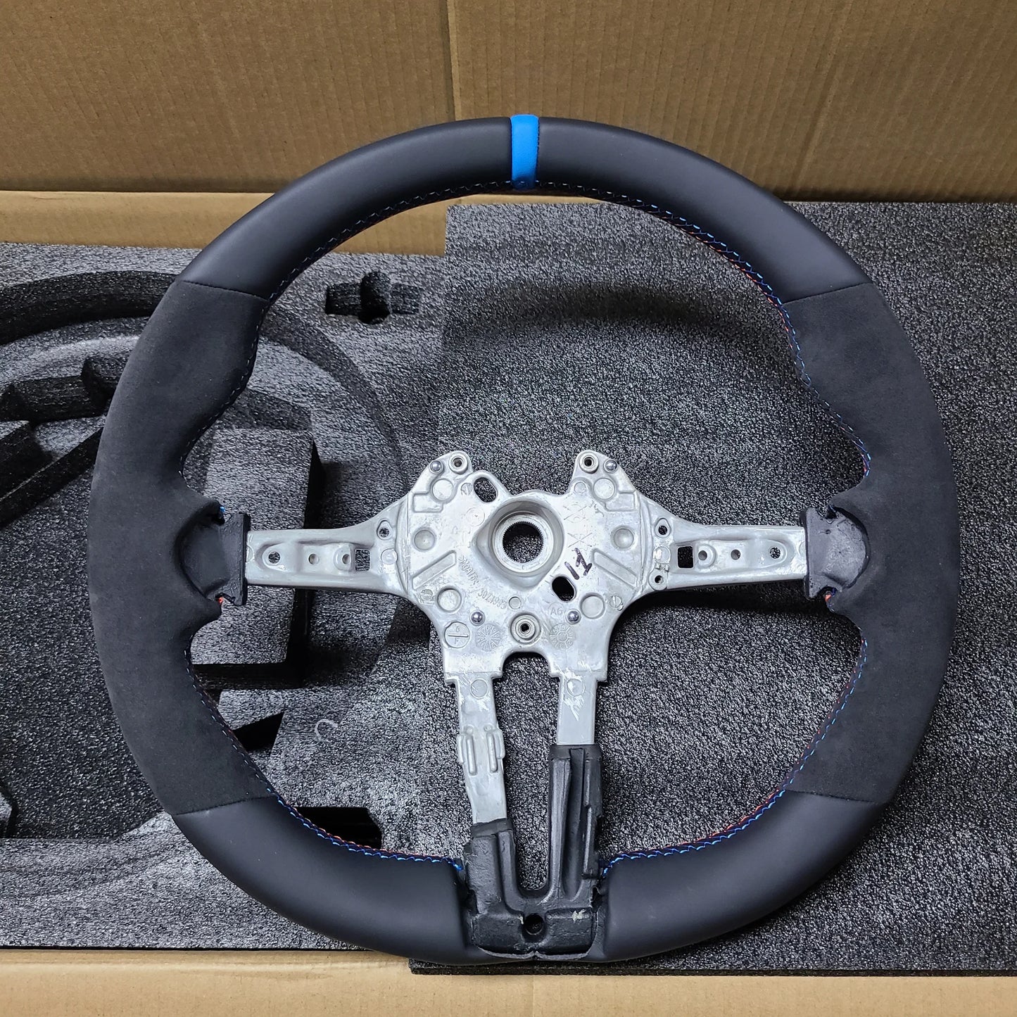 High Quality Alcantara M Performance Style Steering Wheel With Blue Stripe For BMW